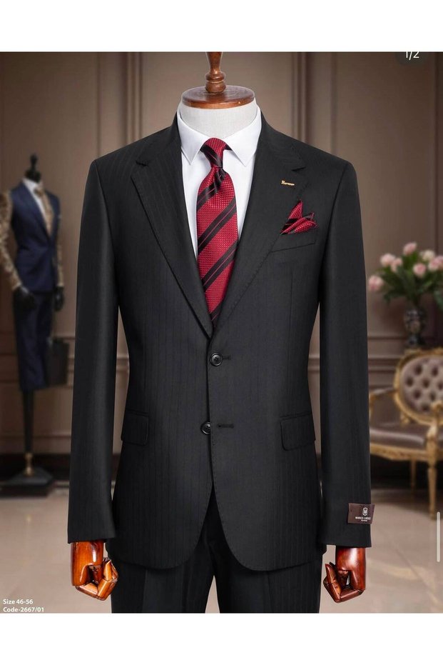 Men's Slim Fit Striped Suit Shirt – Classic Stylish Business, Groomsmen, and Special Occasion Suit Set 3 Piece