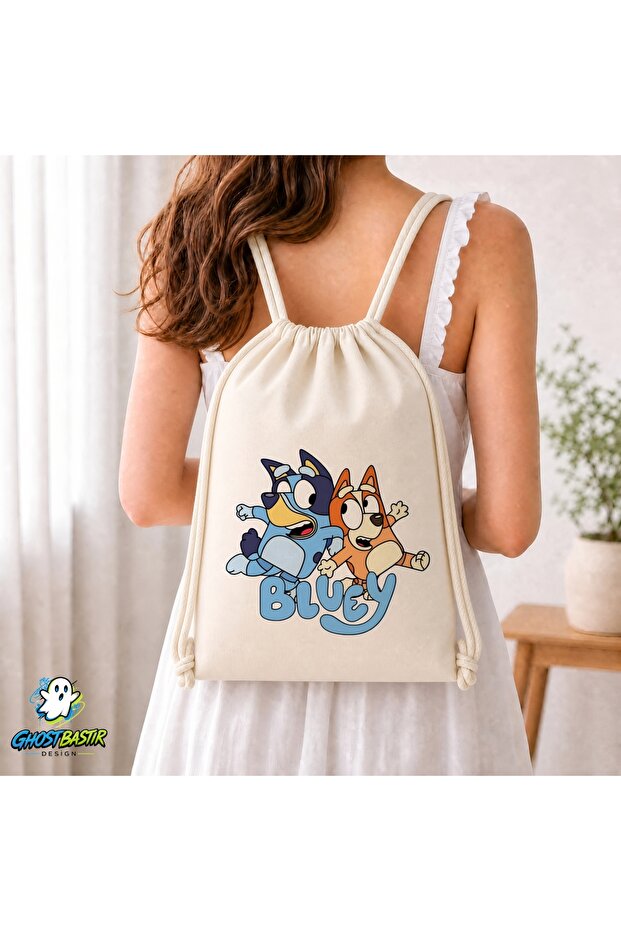 Bluey Drawstring Linen Bag C040