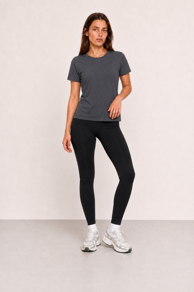 Women's Anthracite Basic T-Shirt Lycra Single Jersey Fabric Crew Neck Short Sleeve Regular Fit