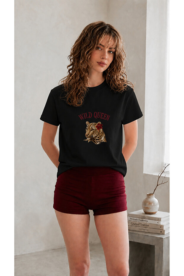 WILD QUEEN Leopar Baskılı Kadın Basic Tişört