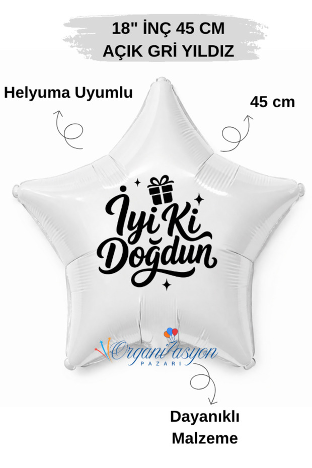18 Inch White Star Foil Balloon | Happy Birthday Gift Box Printed | Birthday Party Decoration Balloon