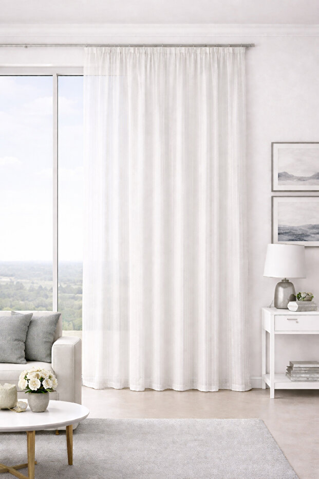 Luna Silver Custom Size Tulle Curtain 300X270 Without Pleats