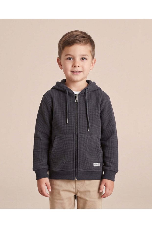 Boys Black Zip Up Hooded Sweatshirt