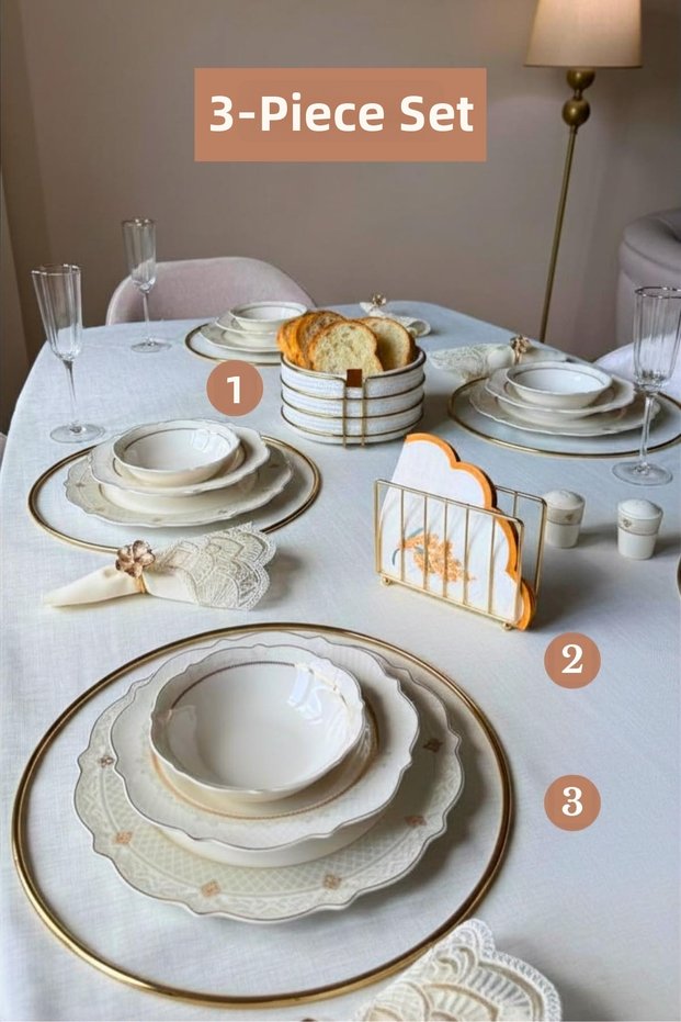 Set of 3 Shiny Gold 6-Piece Supla Cage Napkin Holder Round Bread Basket Kitchen Set