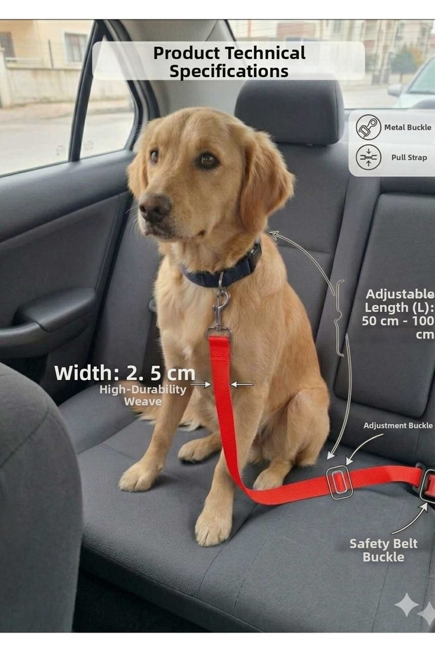 Pet Car Seat Belt, Adjustable, Fits All Vehicles, Sturdy, Woven, Cat Dog Car Harness, Auto Accessory, Cat Dog Safety Belt