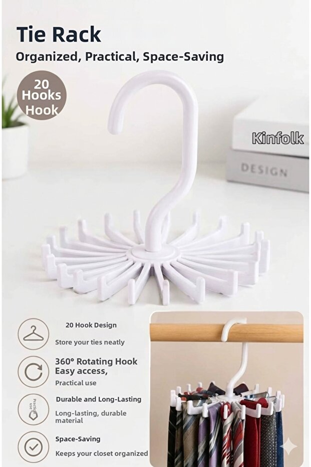 2 Pieces of 20-Hook Rotating Hanger Closet Organizer for Ties-Belts-Accessories 360 Degree Rotating Hanger