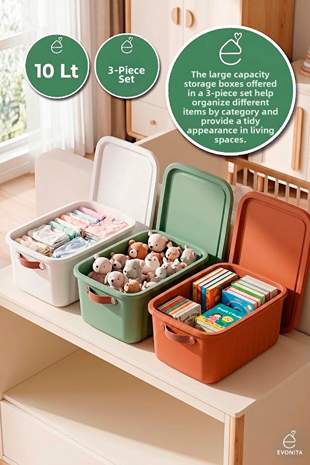 Decorative Storage Box 3-Piece Organizer with Lid Bathroom Kitchen Organizer Multi-Purpose Box