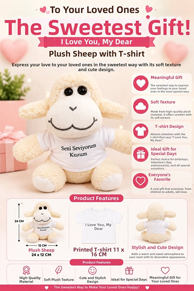 I Love You My Lamb Written T-Shirted Plush Lamb 24 cm