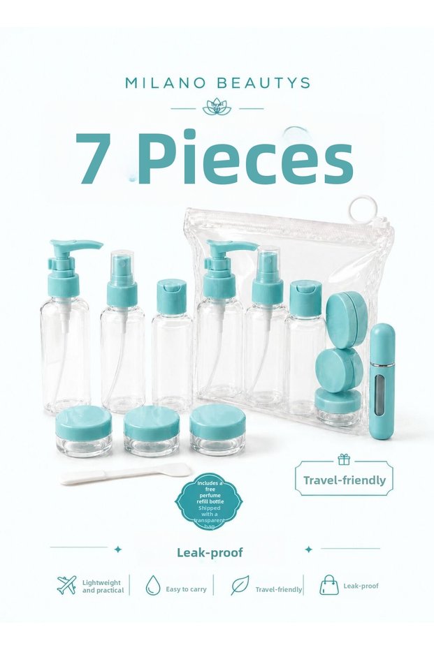 Travel Set of 7 with Transparent Bag, Mixed Colors