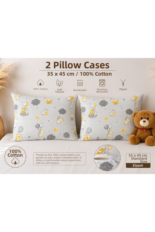 100% Cotton Zippered 2-Piece Baby Pillowcase (35cm X 45cm Dimensions) Different Colors Can Be Chosen