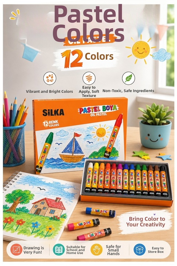 Pastel Crayons 12 Colors 1 Pack Silka Pastel Crayons 12-Pack Cardboard Box Bright Vibrant and Covering Colors