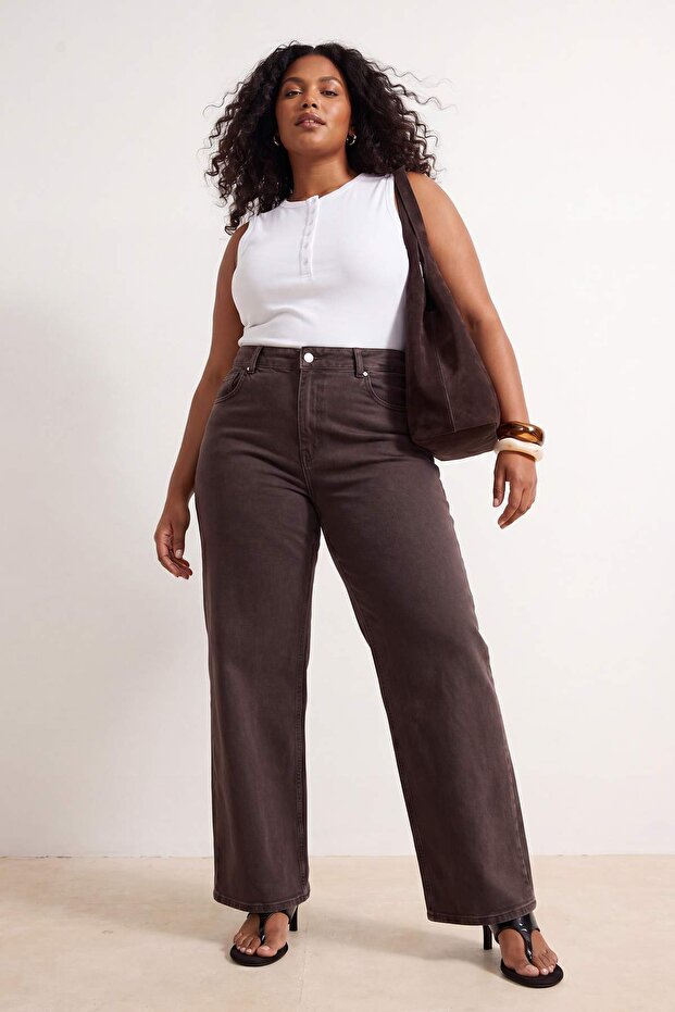 Kahverengi Yüksek Bel Orta Esnek Wide Leg Palazzo Jeans TBBSS26CJ00058 - 1
