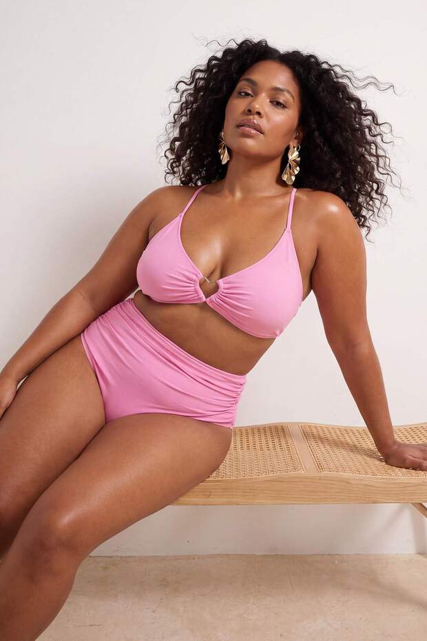 Pembe Yüksek Bel Korseli Büzgü Detaylı Toparlayıcı Büyük Beden Bikini Altı TBBSS23CR00001 - 1
