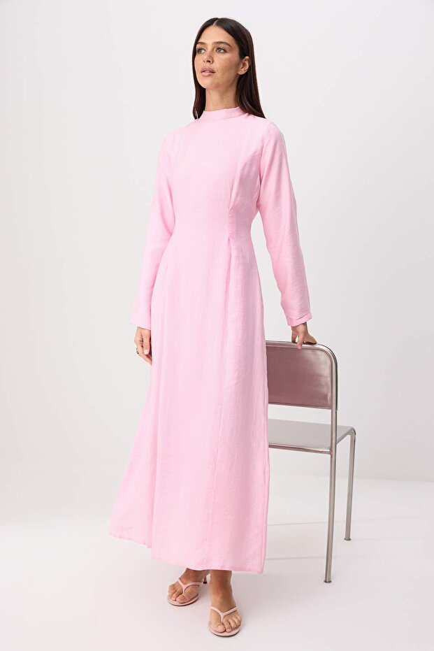Pembe Astarsız Düz Dokuma Elbise&Tulum Modal Kumaş Tesettür Elbise TCTSS26EB00004 - 2