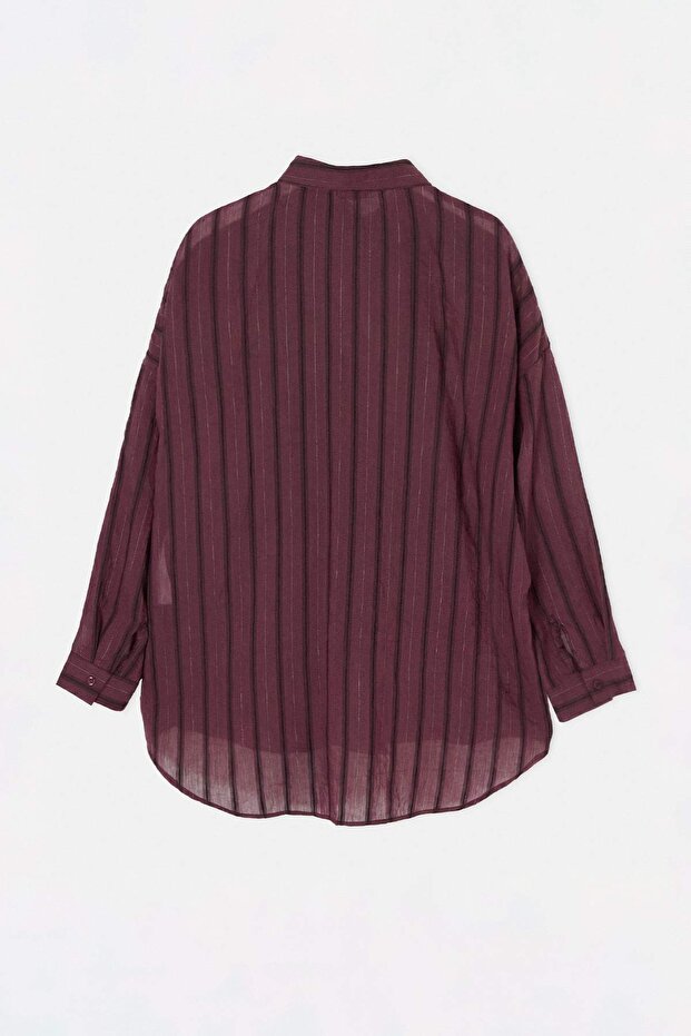 Bordo Oversize Taşlı Nakışlı İnce Kumaş Transparan Gömlek TDRSS26GO00102 - 7