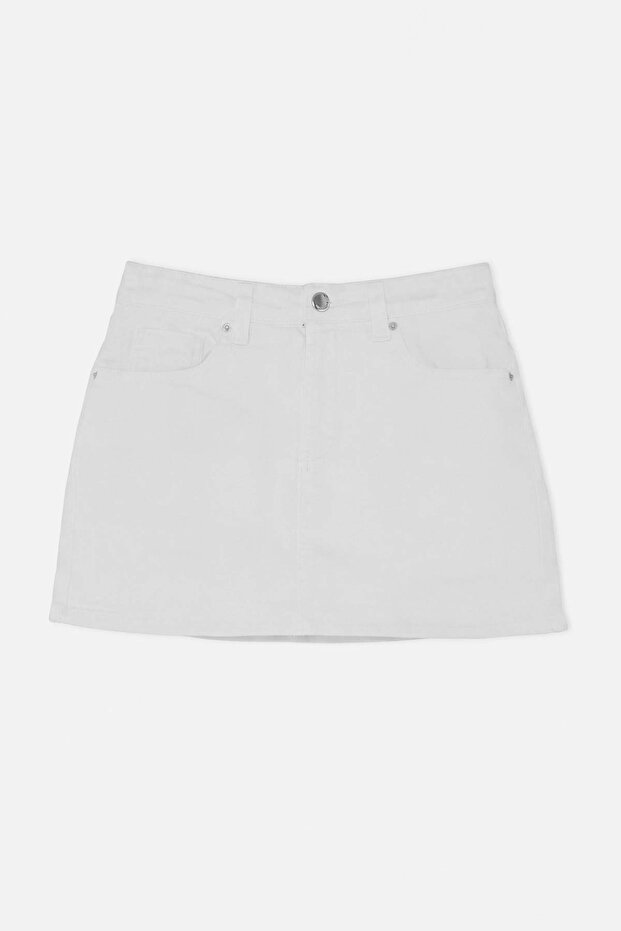 Beyaz Az Esnek Mini Denim Şort Etek TWOSS26SR00052 - 1