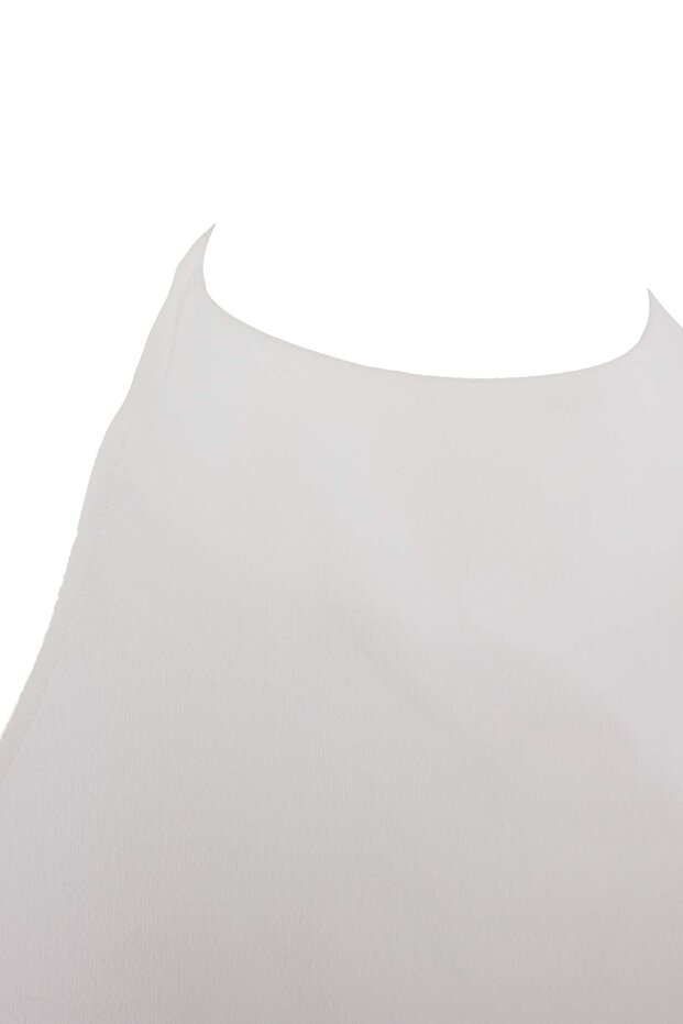 Teen Ekru Fitted/Vücuda Oturan Boyundan Bağlamalı Büzgülü Paper Touch Örme Bluz TWOSS26BZ00274 - 2