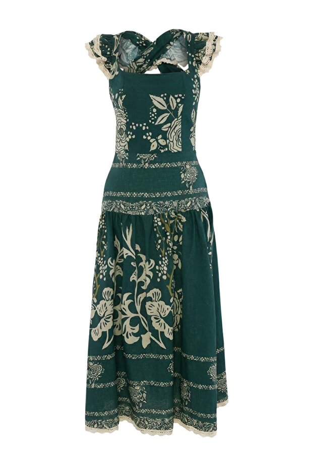 Trendyolmilla  Petrol Maxi Dokuma Elbise TWOSS26EL00507 - Görsel 2