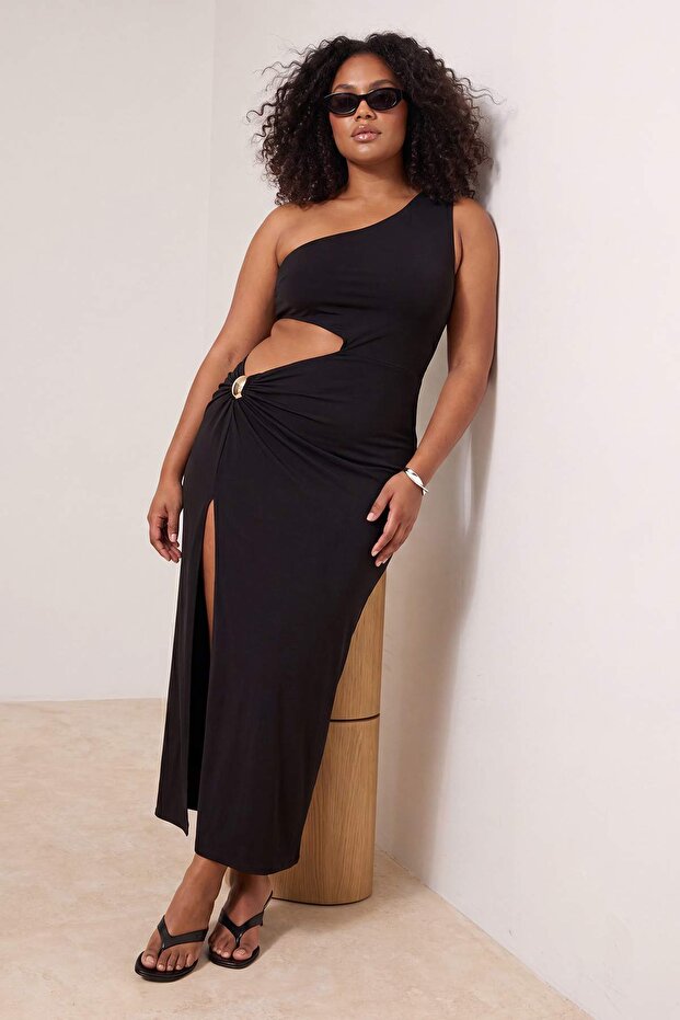 Siyah Beachwear Büyük Beden Elbise TBBSS26AH00290