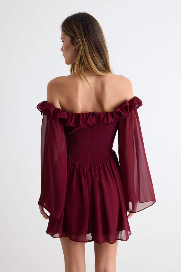 Bordo A-Kesim Düğün/Nikah Şık Abiye Uçuş Uçuş Mezuniyet Elbisesi TPRSS23EL00096 - 4