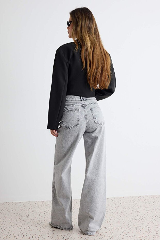 Gri Yüksek Bel Wide Leg Geniş Paça %100 Pamuk Non-Stretch Jeans TWOAW25JE00178 - 4