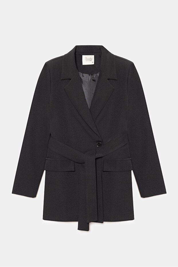 Belted Pocket Detailed Blazer Woven Jacket