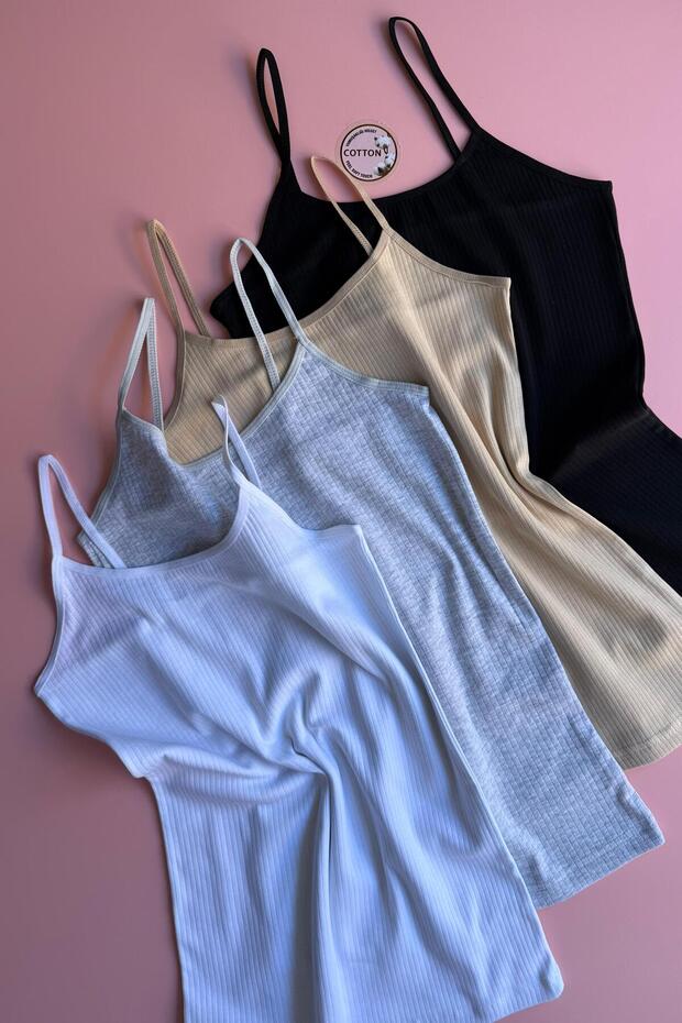 Elyra Rib | 4-Piece Ribbed Cotton Lycra Women's Tank Top with Straps - Breathable and Flexible Basic