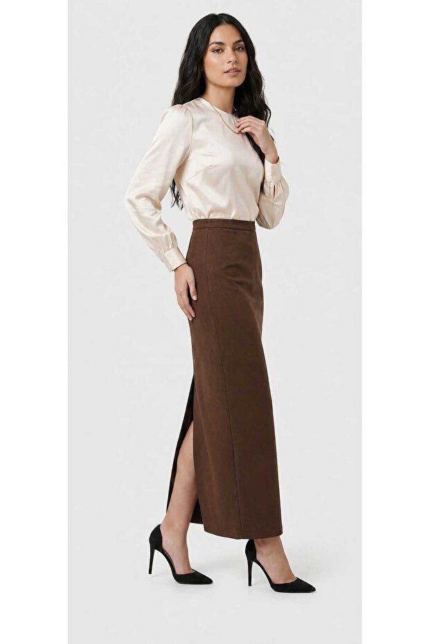 Long Large Size Slit Lined Portoriko Fabric Mother's Skirt