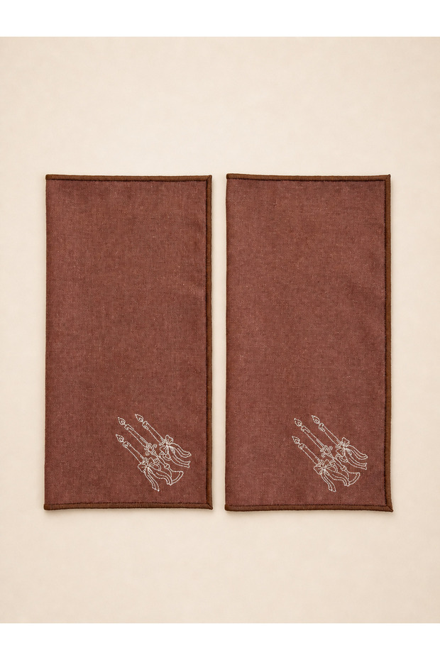 Candlestick Embroidered 2-Piece Cotton Linen Napkin 30X30 Table Napkin