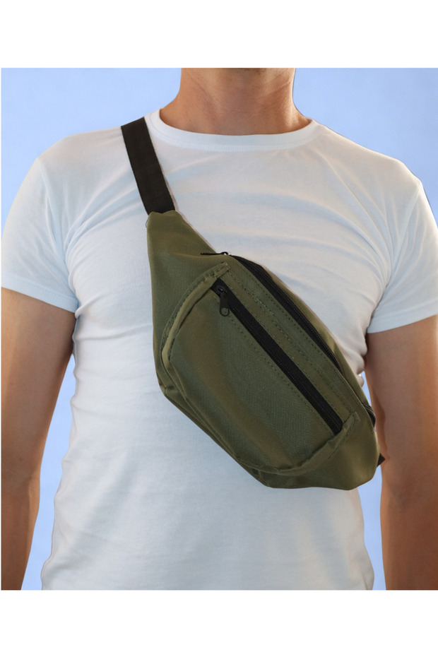 Unisex Khaki Green Two Compartment Shoulder and Waist Bag