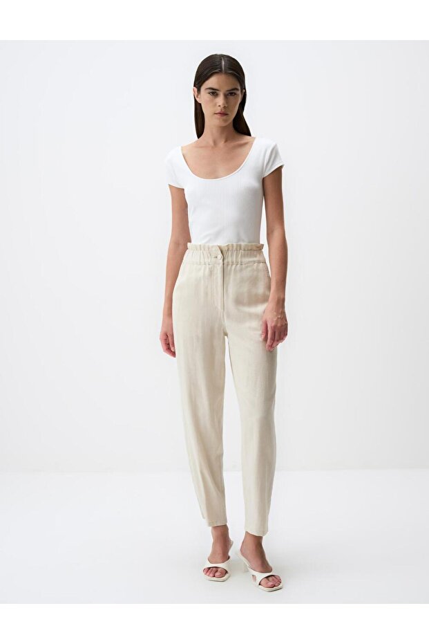 High Waist Elasticized Linen Pants