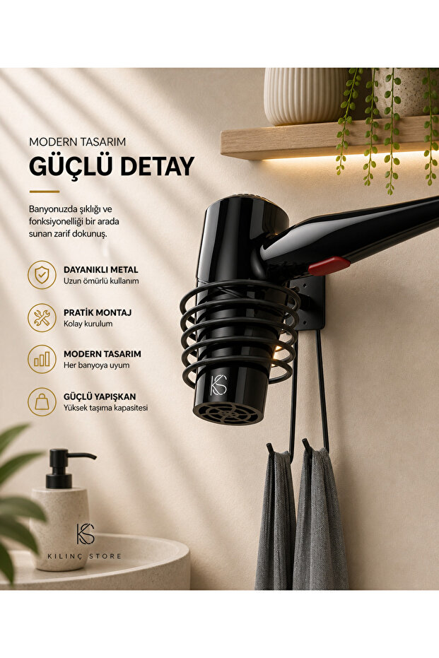 Black Blow Dryer Hanger Hair Dryer Holder With Adhesive Screw