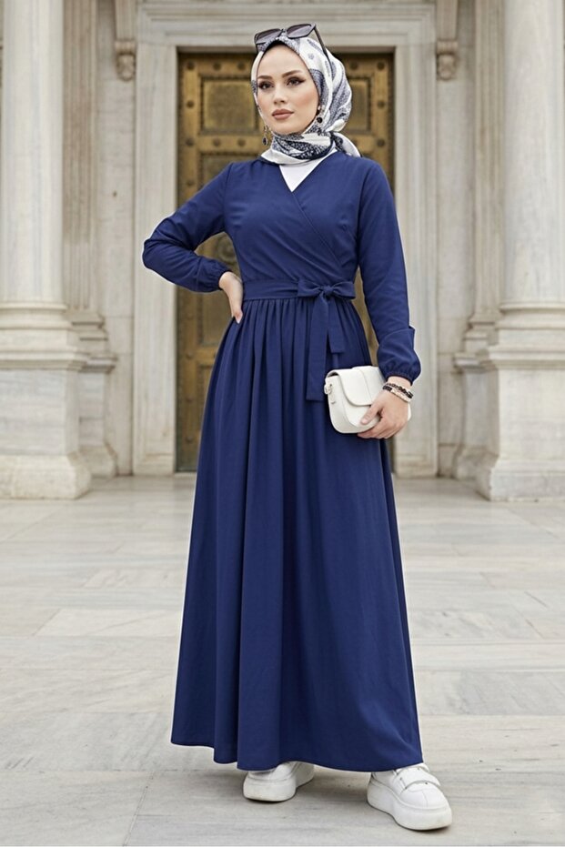Tie-Up Blouse Skirt Double Set 1465 - Navy Blue