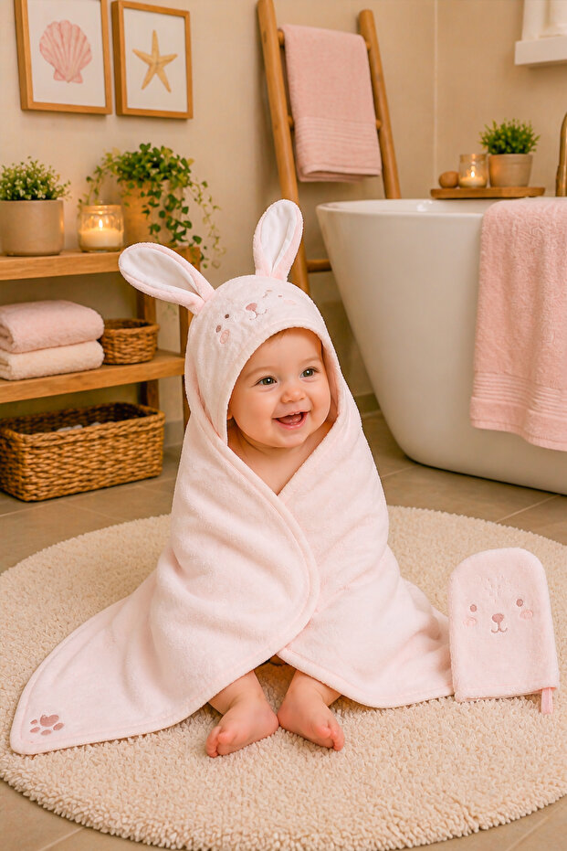 Baby girl cute ears luxury towel set 100% cotton fabric stl6763