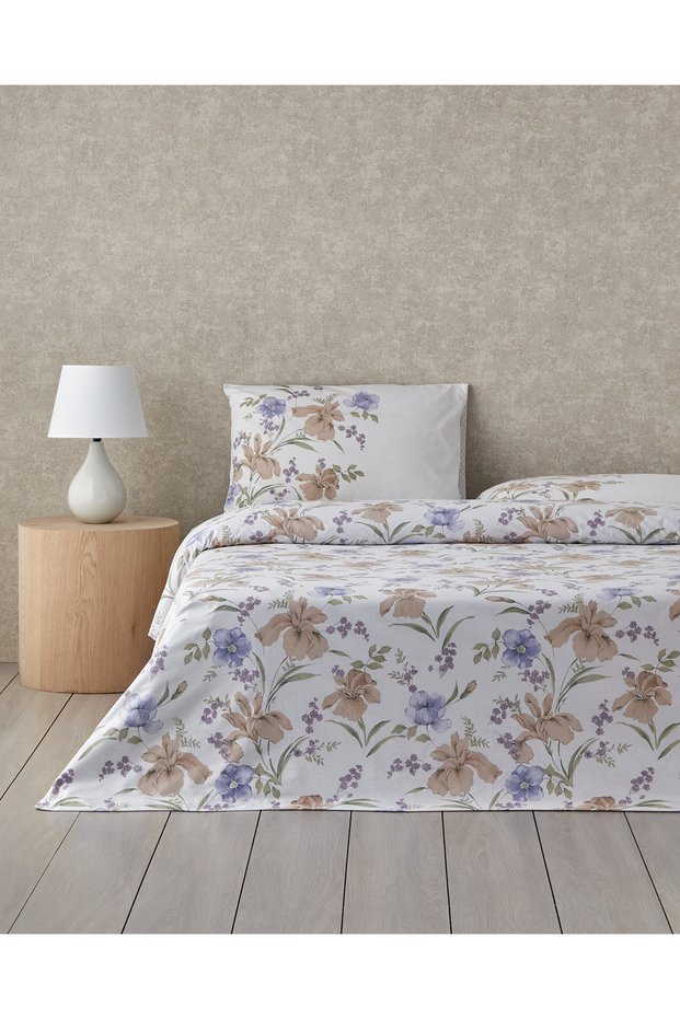 Rustic Blossom Cotton Single Duvet Cover Set 160X220 cm Lilac - Beige