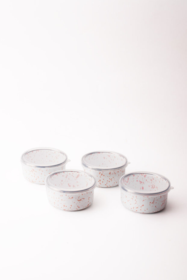 Speckles Enamel 4-Piece Bowl with Lid, Snack Bowl, Breakfast Bowl, Jam Bowl, Olive Bowl, Serving Set 8cm 200 m