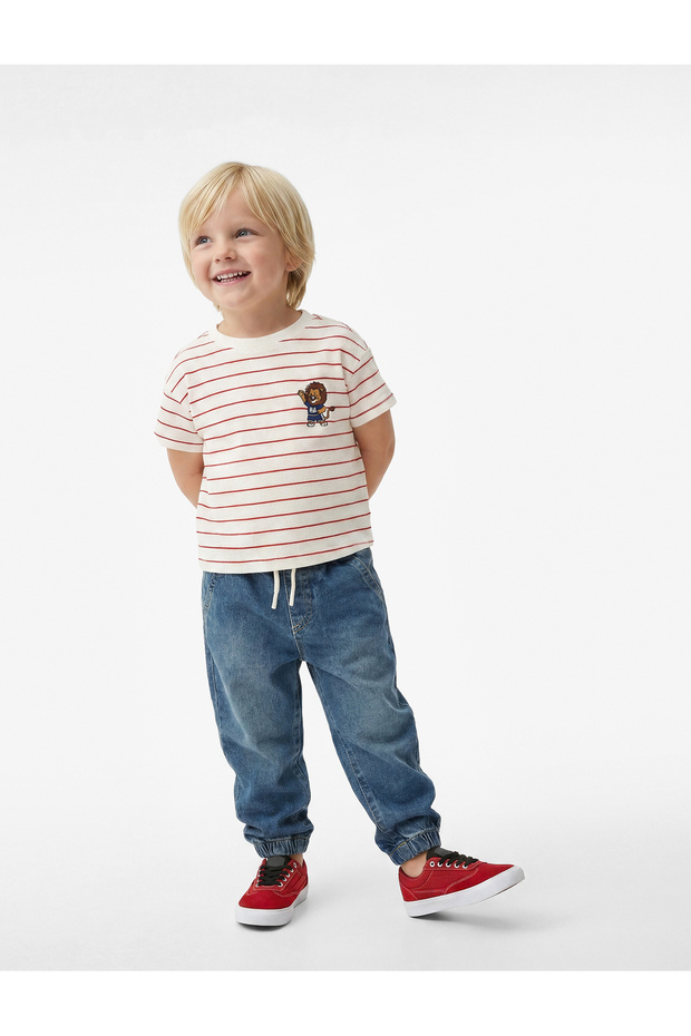 Short Sleeve Crew Neck Cotton Striped T-Shirt
