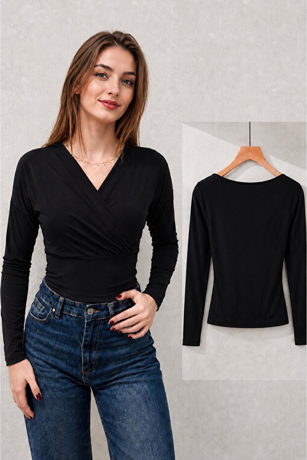 NEW PRODUCT Women's Double-Breasted V-Neck Sandy Long Sleeve Elegant Blouse 11