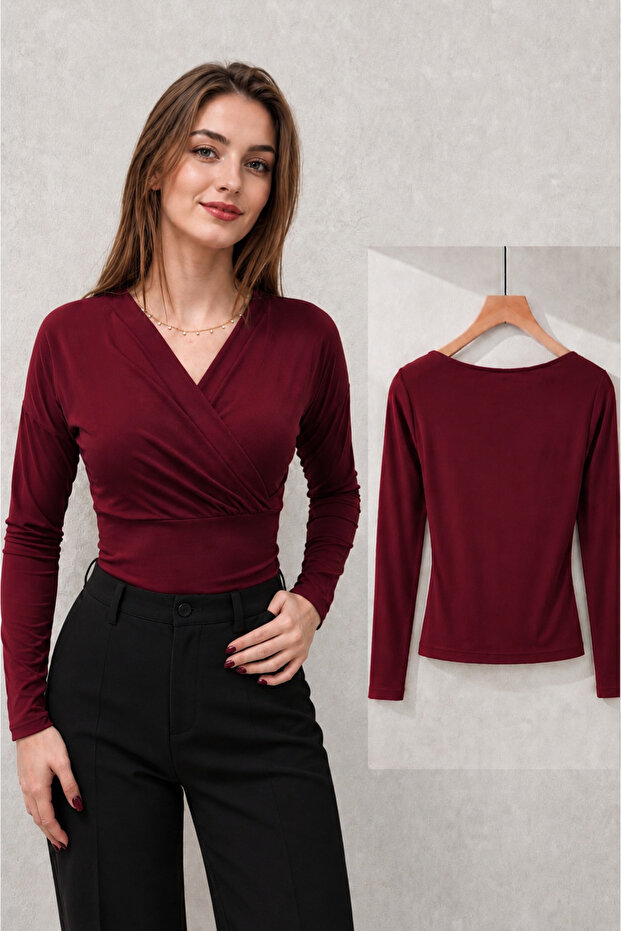 NEW PRODUCT Women's Double-Breasted V-Neck Sandy Long Sleeve Elegant Blouse 11