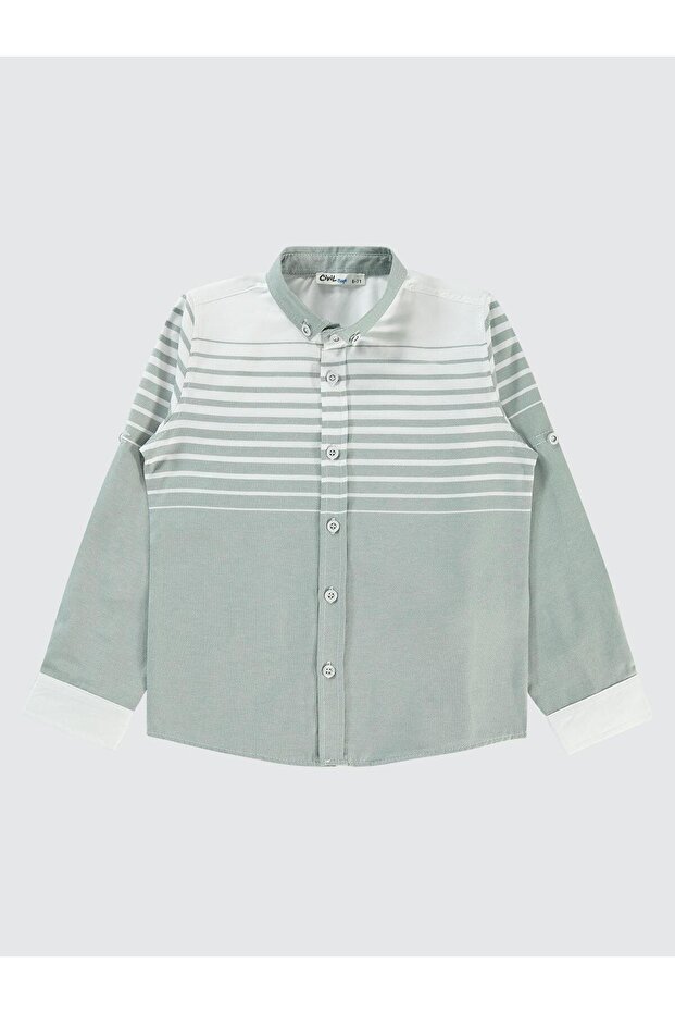 Striped Glasses Embroidered Shirt for 6-9 Years Old - Khaki