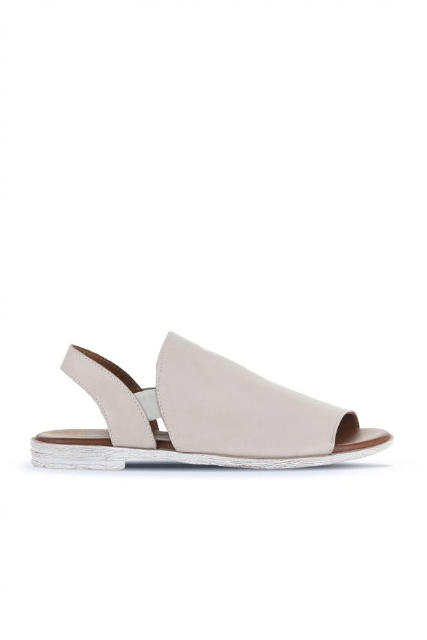 Gray Leather Women's Flat Sandals 01Wa3008