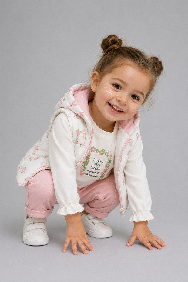 White Floral Patterned Vest and Pants Baby 3-Piece Set