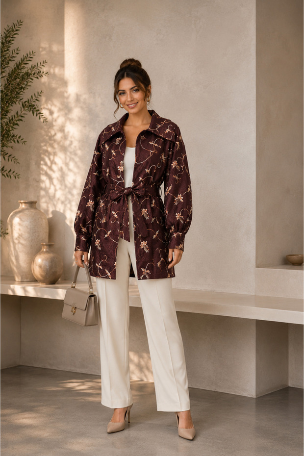 Women's Brown Floral Patterned Jacket