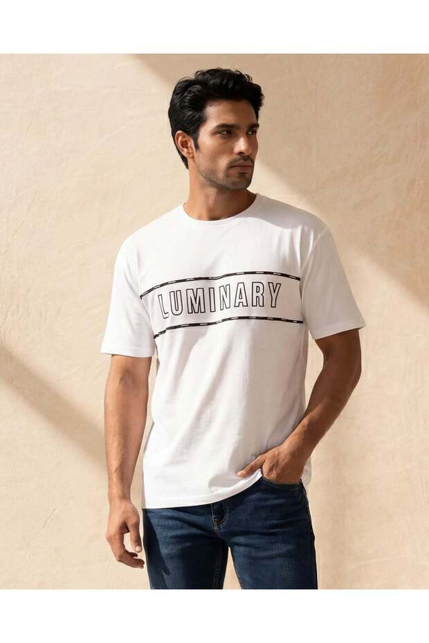 Men White Pique Crew Neck T-Shirt