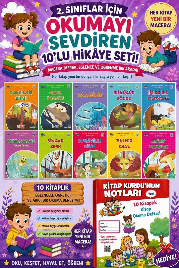 2. Set of 10 Stories That Make Reading Fun for Grades 12 (Book Reading Notebook Gift)