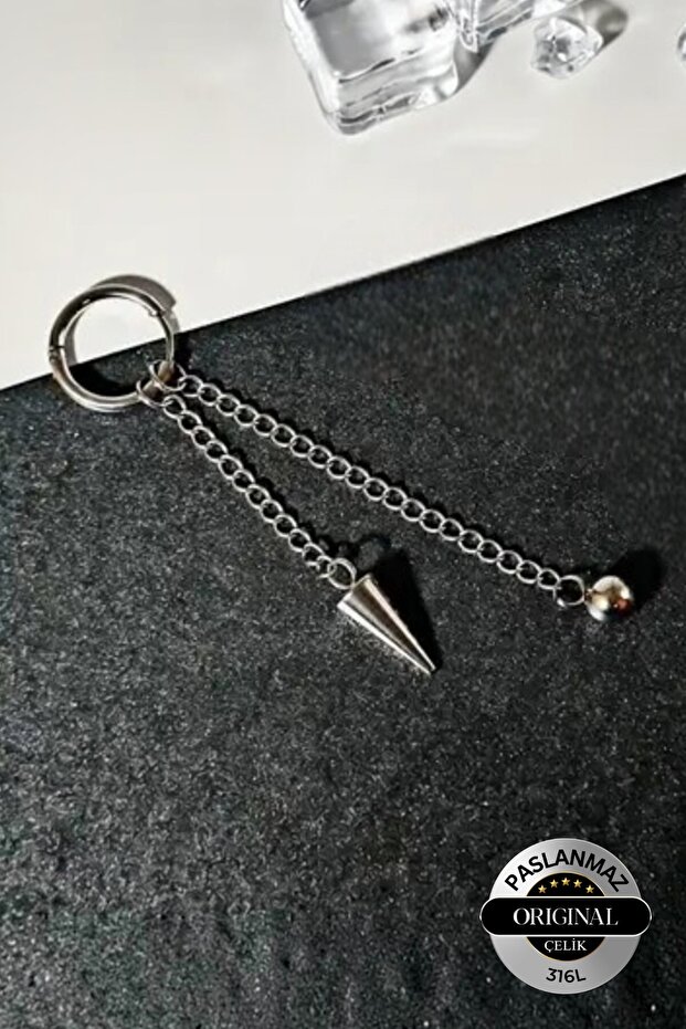 Perforated Spear and Globe Model Tassel Earring Men's Unisex 316L Steel Earring 1 Piece