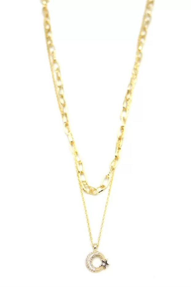 Multiple Moon Star Necklace - Gold