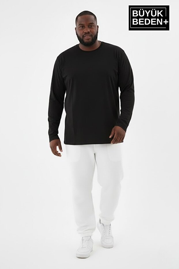 Men's Large Size Long Sleeve 2 Thread Crew Neck T-Shirt Spr26Bts942