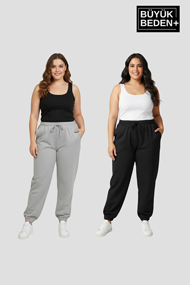 Women's Plus Size Double Jogger Elasticated Leg Slim Sweatpants Set Spr26Bea951+2
