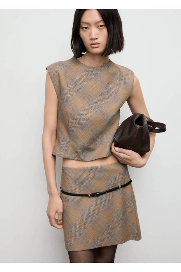 Checkered Slim-Fit Blouse